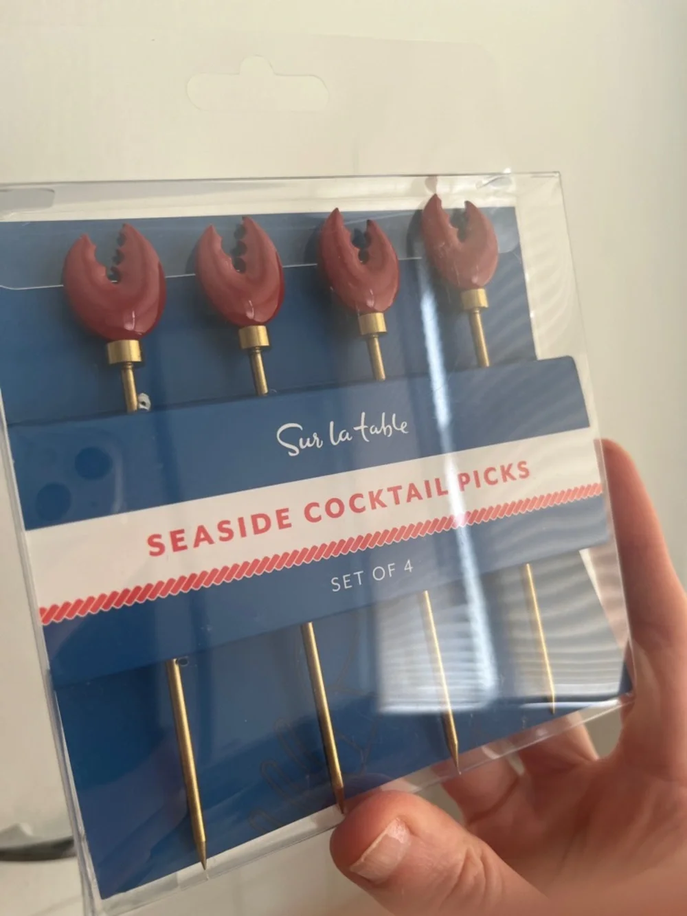 Sur La Table Cocktail Picks with Red Lobster Tops and Gold Stems (Set of 4)
